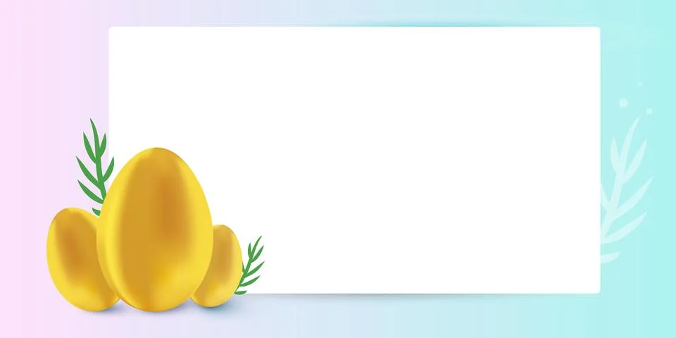Realistic golden Easter eggs composition with white border and copy space. Stock Illustration