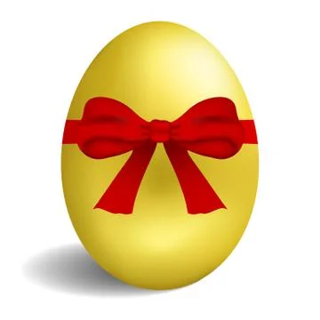 Realistic golden egg with red bow isolated on white background.Vector. 스톡 일러스트