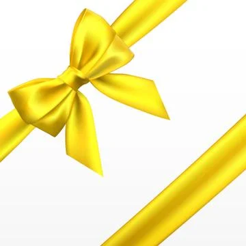 Realistic golden, yellow bow. Element for decoration gifts, greetings, holida Stock Illustration