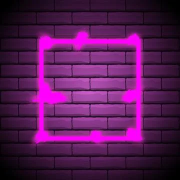 Realistic gradient neon grunge square frame. Pink colored blank template isol Illustrazione stock