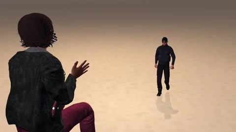 Realistic graphic animation of two characters meeting in slow motion Stock Footage 152984056