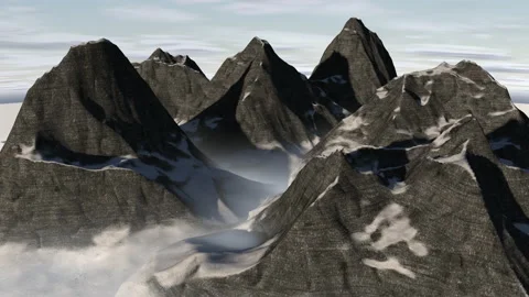 Realistic graphic simulation of aerial view of a mountain range - 4k - ProRes Stock Footage 145651417