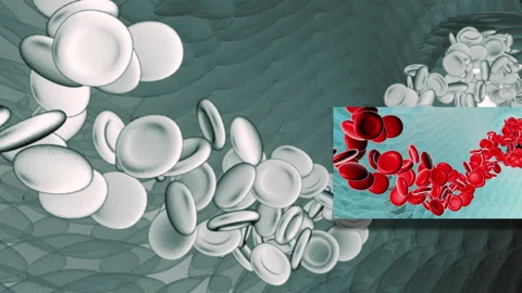 Realistic graphic simulation of red blood cells in the blood stream Stock Footage 145152838