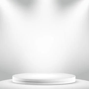 Realistic gray - white studio, white round podium - Vector Stock Illustration