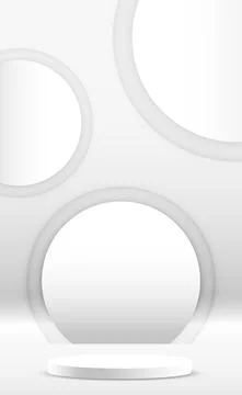 Realistic gray - white studio, white round podium - Vector Stock Illustration