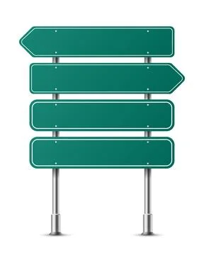Realistic green arrows and rectangular traffic sign on metal steel pole isolated Stock Illustration