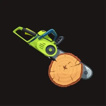 Realistic green chainsaw in tree side view Stock Illustration
