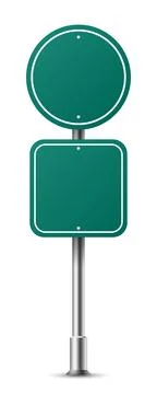 Realistic green circle and square traffic sign on metal steel pole isolated. Stock Illustration