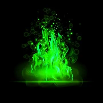 Realistic green fire flames. Poster. Abstract vector illustration Illustrazione stock
