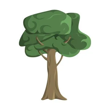 Realistic green oak tree isolated on white background - Vector Stock Illustration