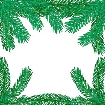 Realistic green pine branches with needles isolated vector illustration for s Stock Illustration