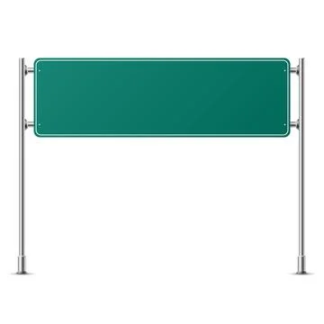 Realistic green rectangle traffic sign on metal steel pole isolated. Green road Stock Illustration