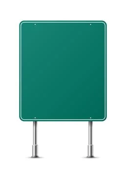 Realistic green rectangle traffic sign on metal steel pole isolated. Green road Stock Illustration