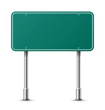 Realistic green rectangle traffic sign on metal steel pole isolated. Green road Stock Illustration