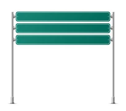 Realistic green rectangular traffic sign on metal steel pole isolated. Green Stock Illustration