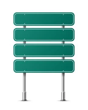 Realistic green rectangular traffic sign on metal steel pole isolated. Green Stock Illustration
