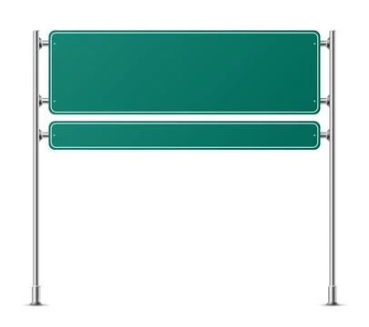 Realistic green rectangular traffic sign on metal steel pole isolated. Green Stock Illustration