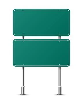 Realistic green rectangular traffic sign on metal steel pole isolated. Green Stock Illustration