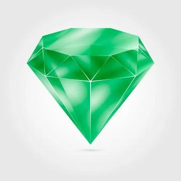 Realistic green round gem - emerald on gray background Stock Illustration