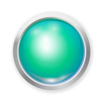 Realistic green shiny plastic button with patch of light and metal elements Stock Illustration