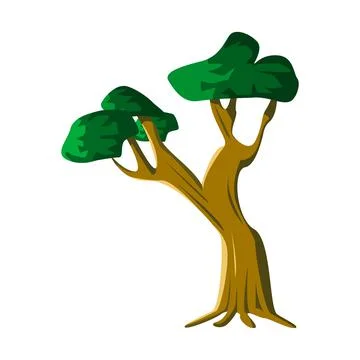 Realistic green sprawling tree isolated on white background - Vector Stock Illustration