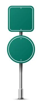 Realistic green square and round traffic sign on metal steel pole isolated. Stock Illustration