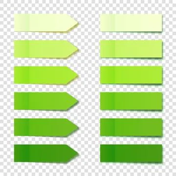 Realistic green sticky notes collection. Arrow flag tabs. Post note stickers Stock Illustration