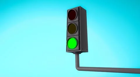 Realistic green traffic lights with empty space on sky background. Stock Illustration
