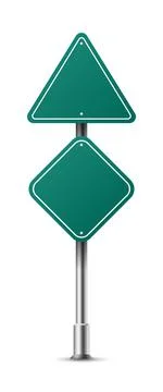 Realistic green triangular and rhombus traffic sign on metal steel pole isolated Stock Illustration