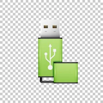 Realistic Green USB flash drive isolated object on transparent background Stock Illustration