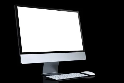 Realistic grey computer screen display with keyboard and mouse isolated on black Ilustración de archivo