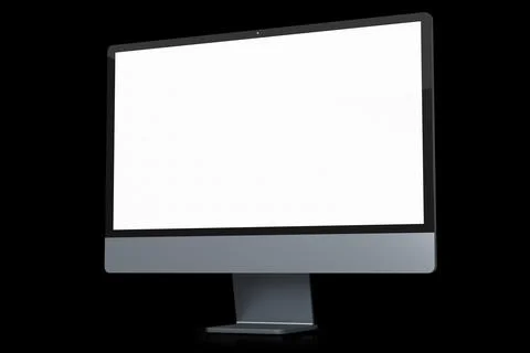 Realistic grey computer screen display isolated on black background. Ilustración de archivo