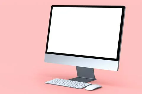 Realistic grey computer screen display with keyboard and mouse isolated on pi 스톡 일러스트