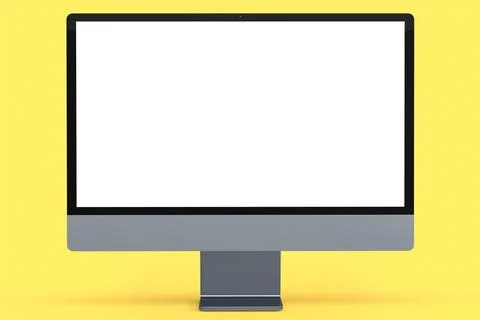 Realistic grey computer screen display with keyboard and mouse on yellow イラスト素材