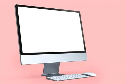 Realistic grey computer screen display with keyboard and mouse isolated on pi Ilustración de archivo
