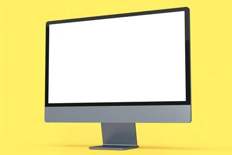 Realistic grey computer screen display with keyboard and mouse on yellow イラスト素材