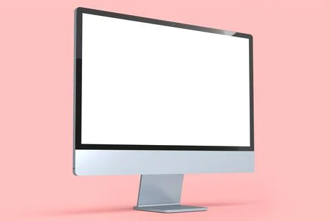 Realistic grey computer screen display with keyboard and mouse isolated on pink Stock Illustration