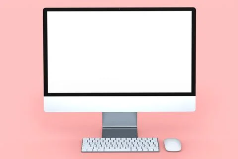 Realistic grey computer screen display with keyboard and mouse isolated on pi Ilustración de archivo