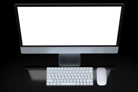 Realistic grey computer screen display with keyboard and mouse isolated on bl イラスト素材