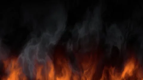Realistic Ground Fire and Thick Smoke Rising Against Black Background Stock Footage 340259536