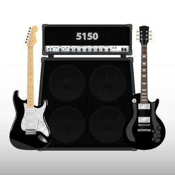 Realistic guitar and amplifier, vector illustration Stock Illustration