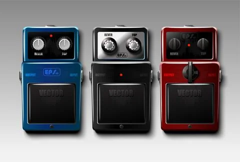 Realistic guitar effects pedals. Vector. Stock Illustration