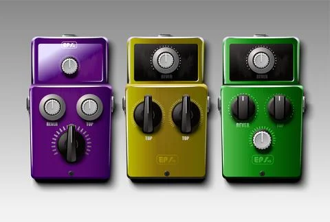 Realistic guitar effects pedals. Vector. Stock Illustration
