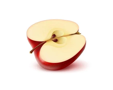 Realistic half of ripe red apple isolated 3d fruit Ilustración de archivo