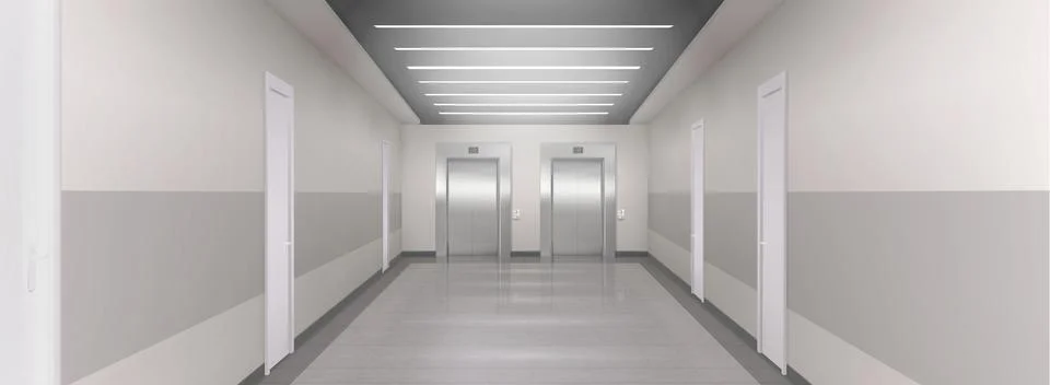 Realistic hallway with two closed elevators 스톡 일러스트