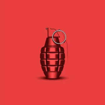Realistic hand grenade 3d vector military isolated object on the red, modern  Stock Illustration