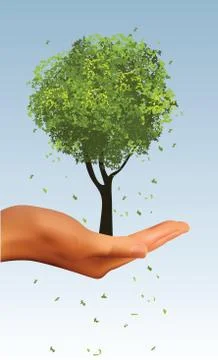 Realistic hand holding tree 스톡 일러스트