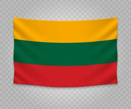 Realistic hanging flag of Lithuania. Empty  fabric banner illustration design Illustrazione stock