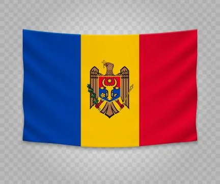 Realistic hanging flag of Moldova. Empty  fabric banner illustration design. Stock Illustration