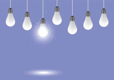 Realistic hanging light bulbs, creative concept vector illustration Stock Illustration